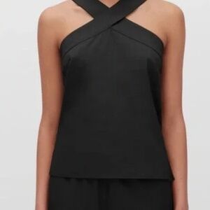 CUYANA Black Linen Cross Front Top - Size Medium